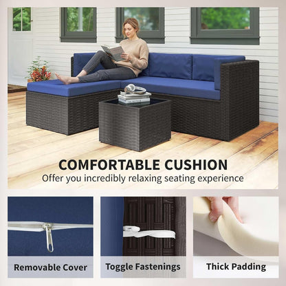 3 Piece Patio Furniture Set Deep Seating with Cushions Navy Blue5