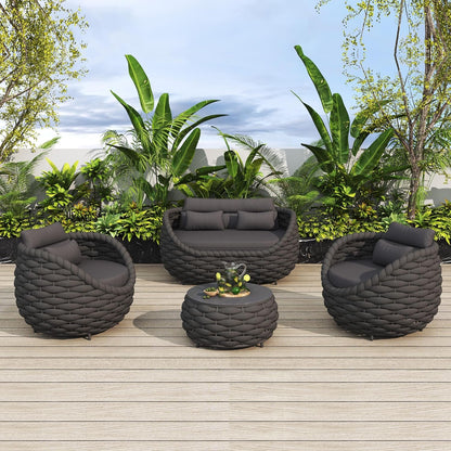 4Pcs Patio Conversation Set, Outdoor Sofa with Loveseat & Table1
