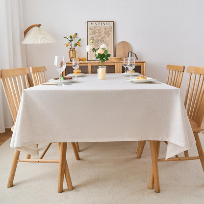 Rectangle Natural Flax Linen Solid Color Tablecloth, Spring Stain Resistant & Shrink-Proof Undyed Table Cloth, Farmhouse Style Tabletop for Dining Wedding and Outdoor (70" X 52" (Rectangular))2