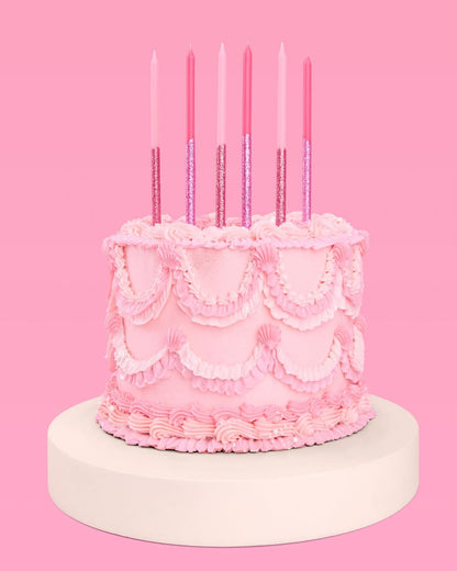 10Pc Pink Glitter Cake Candles, Sparkly Birthday Decorations4