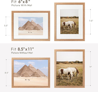 8.5X11 Picture Frame, Solid Oak Wood 8.5 by 11 Frame with Mat 6X83