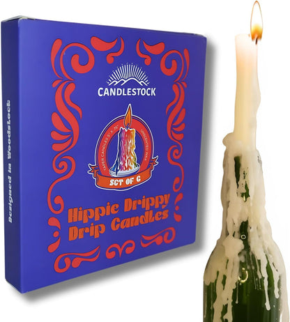 Hippie Drippy Drip Candles - Pack of 6 Dripping Taper - Wine Bottle Melting Candles (Ivory)1
