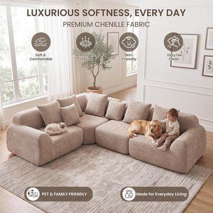 118-Inch Oversized Cloud Sectional Sofa, Velvet Boneless L-Shaped Couch with Curved Chaise, Compression Memory Foam Modular Sofa, No Assembly for Living Room5