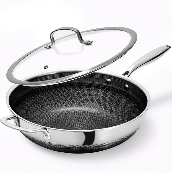 Wok Pan,Hybrid 12 Inch Wok with Lid Stainless Steel Wok | PFOA Free,Non Stick,Stainless Steel,Oven Safe,Compatible with All Cooktops.1