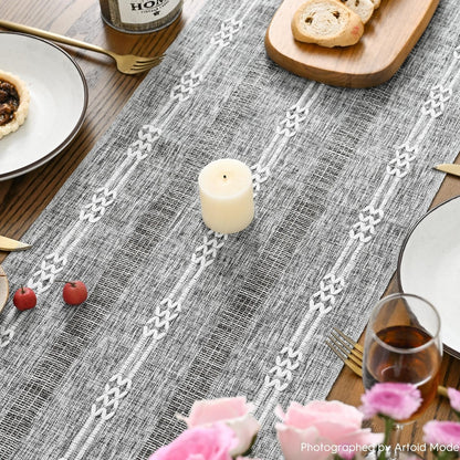 Dark Grey Farmhouse Embroidered Hollow Table Runner, Seasonal Kitchen Dining Table Decoration for Home Party Decor 13X72 Inch4