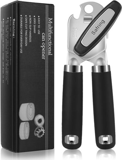 Can Opener Manual, Heavy Duty Handheld Strong Can Opener with Soft Touch Handle, Sharp Blade Smooth Edge, Can Openers with Multifunctional Bottle Opener, Black1