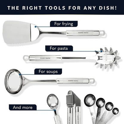 54-Piece Stainless Steel Kitchen Utensils Set - Heat-Resistant Nonstick Silicone & Stainless Steel Cooking Utensils - Complete Tools with Slotted Spoon & Pasta Spoon - Pack of 54, Silver4