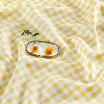 100% Pure Linen Tablecloth Yellow, Gingham Check 60 X 144 In7