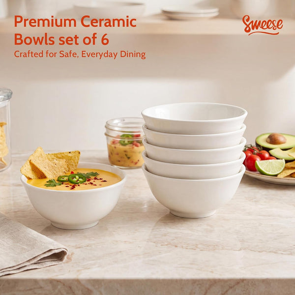 5 Oz Small Ceramic Bowls Set of 6, 3.9 Inch Snack Bowls for Yogurt, Ice Cream, Dips, Dessert & Sauce, Stackable Mini Serving Bowls for Kitchen, White5