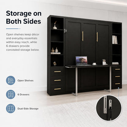 Queen Murphy Bed with Storage, Integrated Desk, Side Cabinets and Drawers7