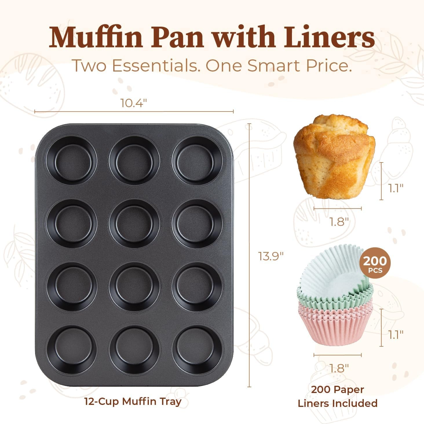 2-pack-12-cup-muffin-pan-set-carbon-steel-nonstick-cupcake-tin-includes-200-liners-durable-carbon-steel-nonstick-release-for-cupcakes-muffins-egg-bites-brownies-oven-safe-450-f