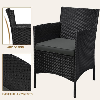 3 Pieces Patio Porch Furniture Set, Outdoor PE Rattan Wicker Conversation Set with Soft Cushions, Glass Coffee Table & 2 Chairs for Garden/Deck/Courtyard/Poolside, Black/Gray5