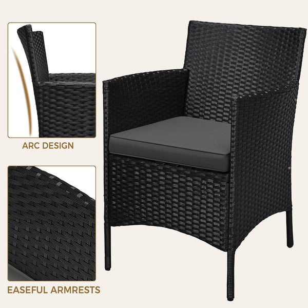 3 Pieces Patio Porch Furniture Set, Outdoor PE Rattan Wicker Conversation Set with Soft Cushions, Glass Coffee Table & 2 Chairs for Garden/Deck/Courtyard/Poolside, Black/Gray5