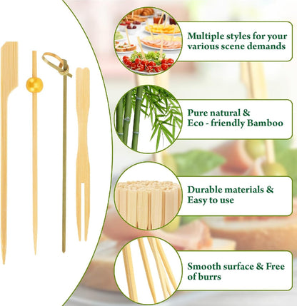 500PCS Cocktail Picks Kit, 4 Styles Fancy Toothpicks for Appetizers | 3 Sizes Long Bamboo Skewers, Decorative Wooden Food Sticks, for Drinks, Fruit, Charcuterie Boards Accessories, Party Supplies2