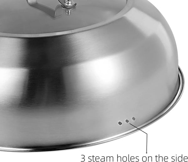 12.75 Inch (12.2 Inch Inner Diameter) Stainless Steel Basting Cover, for 13.5 Inch Wok, Melting Dome for Griddle Cooking, round Steaming Cover Lid with Tempered Glass Top and Steam Holes4