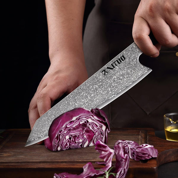 XITUO 8 Inch Kiritsuke Chef Knife, Japanese VG10 Damascus Steel – Professional Kitchen Knife for Meat & Sushi, Octagonal Stabilized Wood Handle, Gift Box7