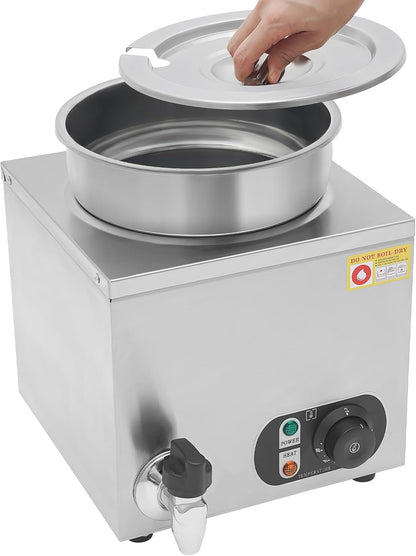 7.4Qt Nacho Cheese Dispenser with 86-185℉ Adjustable Electric Soup Warmer | Includes 2 Spoons | 300W Even Heating | Sealed Lid W/ Handle | Non-Slip | Dry-Burn Protection | Large Capacity | No Assembly7
