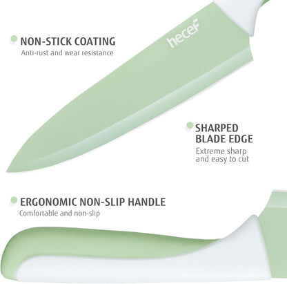 15 Pieces Green Kitchen Knife Set, Built-In Sharpening Wooden Block | Dishwasher Safe, High Carbon Stainless Steel, Includes Steak Knives & Kitchen Scissors4