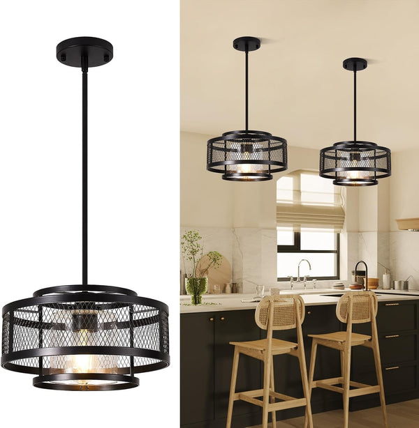 13" Dining Room Light Fixture/Chandelier over Table, No Assembly Required Modern Black Pendant Light Fixtures, Industrial Hanging Pendant Lights Fixture for Kitchen Island Dining Room Hallway Entryway1