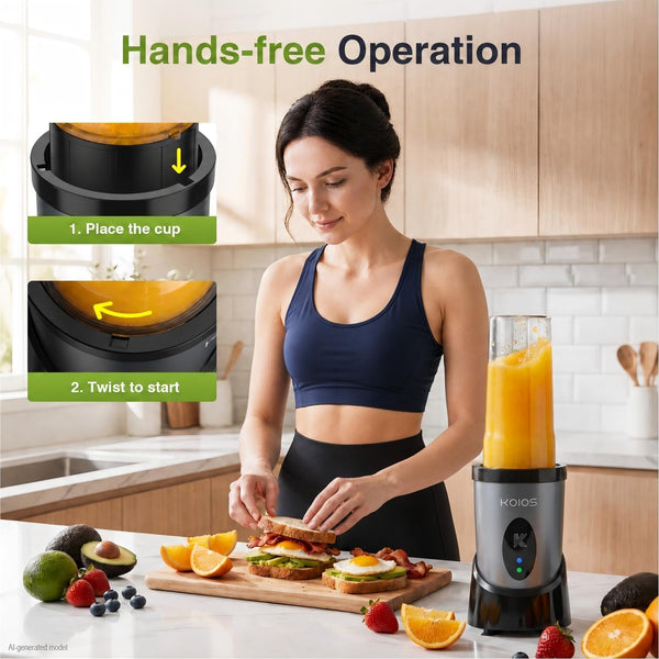 Smoothie Blender Kitchen, 900W Personal Blenders with 3 To-Go Cups | (2) 23Oz & 16Oz Cups, Blend Smoothies Shakes Juices Frozen Drinks, Dishwasher Safe Part, Twist-Lock, 14Pcs, Recipe, Grey Blue4