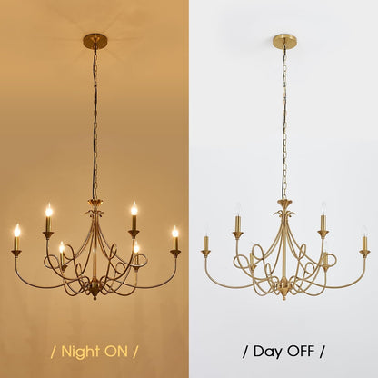 6-Light Modern Chandelier 36.6" Brass Candle Chandeliers Metal Gold Pendant Light Fixture for Dining Room Living Room Kitchen Island Foyer Entryway, E12 Base4
