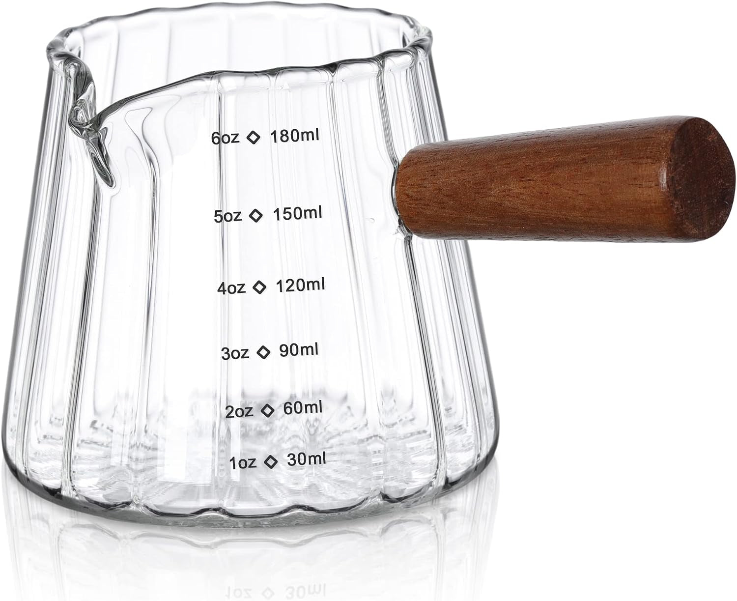 6-oz-glass-measuring-cups-with-spout-borosilicate-glass-triple-pitcher-with-scale-origami-style-espresso-shot-glasses-with-wood-handle-for-coffee-milk-dishwasher-safe
