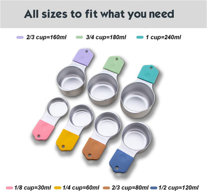 Magnetic Measuring Cups Set, 7 Pieces 18/8 Stainless Steel Stackable Nesting Heavy Duty Measuring Cups, Kitchen Tools, Perfect for Dry and Liquid Ingredients, Dishwasher Safe (Muticolour, 7 Set)2