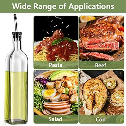 Olive Oil Dispenser Bottle, 2 Pcs Glass Olive Oil Dispenser and Vinegar Dispenser Set with 2 Stainless Steel Pourers, 4 Labels,1 Brush and 1 Funnel Oil Bottles for Kitchen (500Ml)5