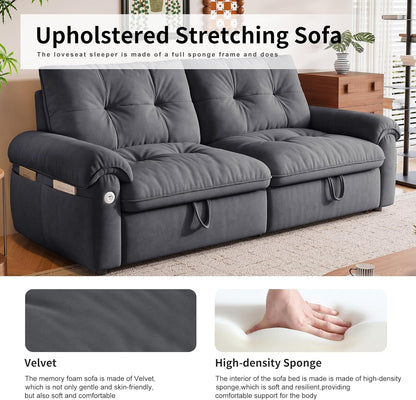 77" Queen Size Sofa Bed, Loveseat Sleeper Sofa with Pull Out Bed, Pockets and USB, Modern 2 Seater Convertible Small Couch for Living Room Bedroom Apartment, Gray5