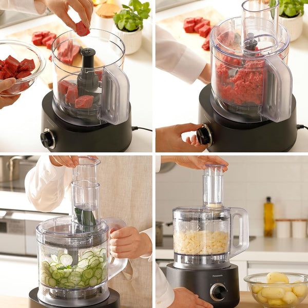 Panasonic Food Processor, Electric Vegetable Choppers for Speedy Food Prep, 5 Attachments to Shred, Whip, Mince, Chop, Grind, Shred, and Slice, 10-Cup Bowl Capacity, Small Kitchen Appliances - MK-F5117