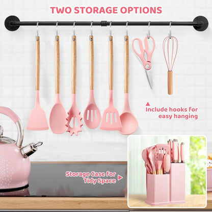 Kitchen Utensils Set,37 Piece Cooking Utensils and Knife Set,Pink4