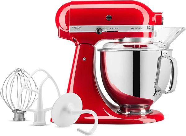 Kitchenaid Artisan Series 5 Quart Tilt Head Stand Mixer with Pouring Shield KSM150PS, Cherry Tomato Bundle with Deco Essentials Exclusive CPS 1 Year Extended Protection Pack4