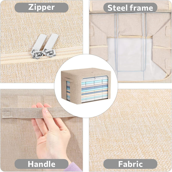 2 Pack Clear Window Storage Bins Foldable Fabric Storage Bins Boxes for Clothes Stackable Box Organizer Set with Carrying Handles (Beige, 22L,15.7X 11.8X 7.8 Inch)3