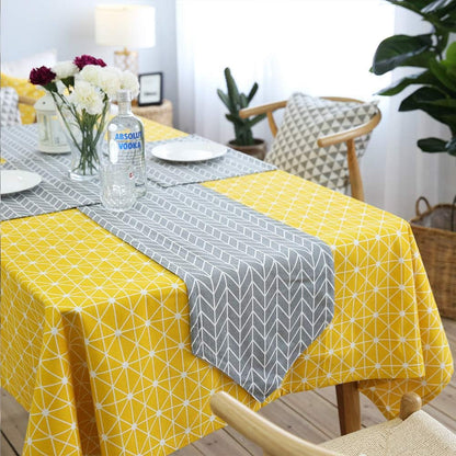 Yellow Boho Table Cloth Rectangle Cotton Linen Nordic Twill Tablecloths Wrinkle Free Fabric Checkerboard Stripe Table Cloths Rustic Cover for Kitchen Dining Party Outdoor Picnic(36 X 36 Inch)3
