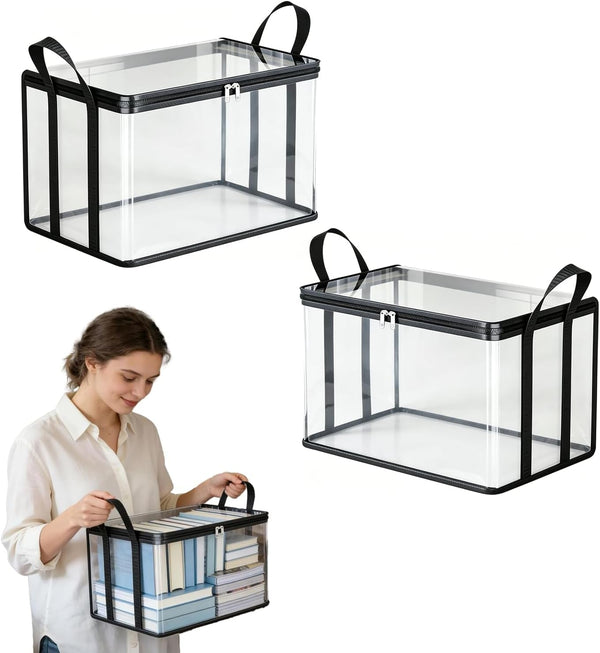 2 Pack Large Storage Transparent Box, Heavy Duty Moving Bags for Easy Transport, Ideal for Clothes Bedding Books under Bed Shelf and Closet Organization, Black1
