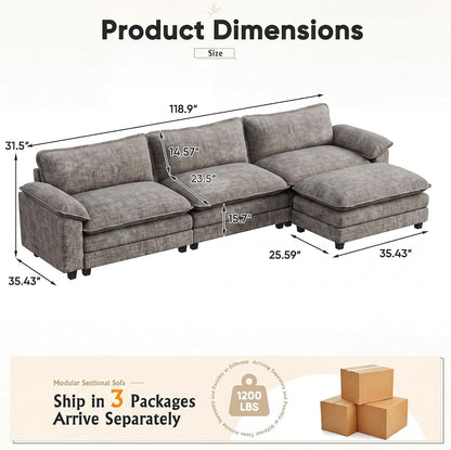 119" Modular Sectional Couch, L Shaped Cloud Sofa for Living Room2
