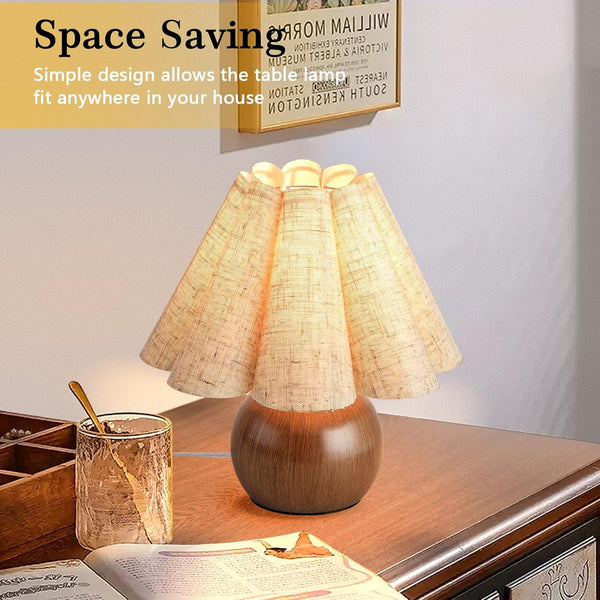 Wood Grain Touch Control Table Lamp for Bedroom,Farmhouse Cute Small Table Lamp for Bedroom Nightstand, Mini Vintage Bedside Lamps with Scalloped Shade for Small Spaces, Kitchen Counter, Bookshelf6