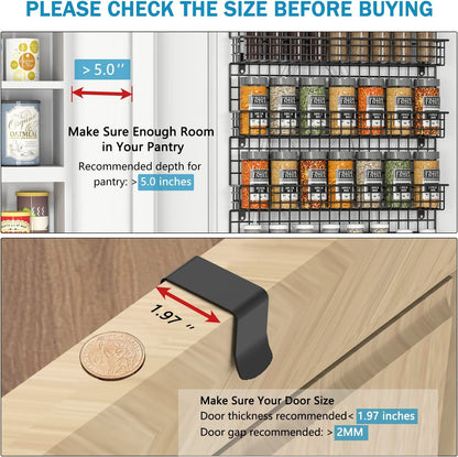 6-Tier Spice Rack Organizer with Door Hook, Wall Mounted & over the Door Spice Racks for Kitchen Pantry Door Cabinet, Two Size, Large Capacity, Black2