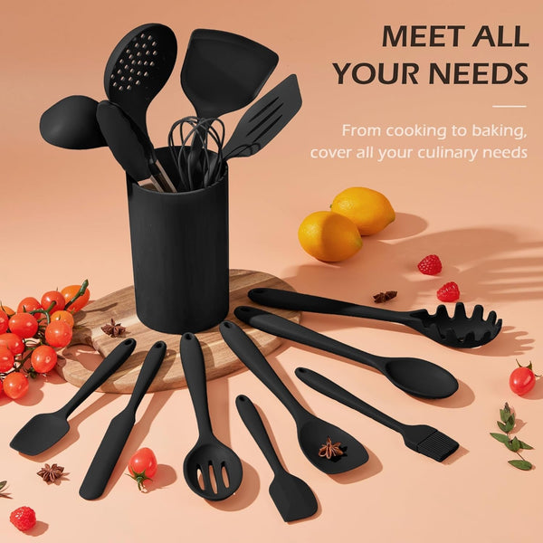 Silicone Cooking Utensil Set, 15Pcs Kitchen Utensils with Holder9