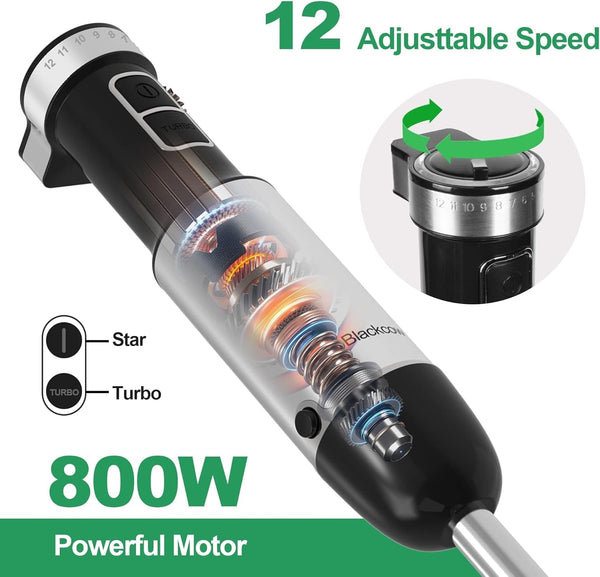 Immersion Blender Handheld, 800W Powerful Electric Hand Blender with Titanium Alloy Blades, 12 Speeds & Turbo, Electric Hand Mixer for Smoothies, Soups, Baby Food and Purees2