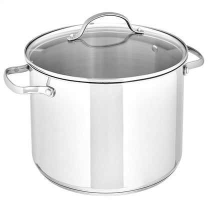Stainless Steel Induction Compatible Stock Pot with Glass Lid, Oven Safe, Dishwasher Safe, Sturdy, 8 Quart, Silver1