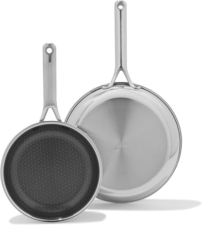 OXO Hybrid 8” and 10” Frying Pan Skillet Set, Durable Pfas-Free Ceramic, Fusion Boost Tech for Powerful Searing, Induction & All Cooktop Compatible, Dishwasher Safe, Mirror Polished Tri-Ply1