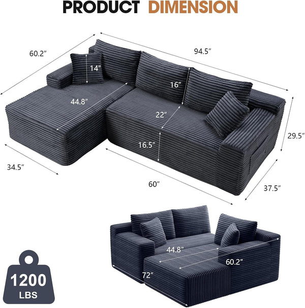 94.5" L-Shaped Minimalist Boneless Sofa for Living Room (Dark Grey, Left)3