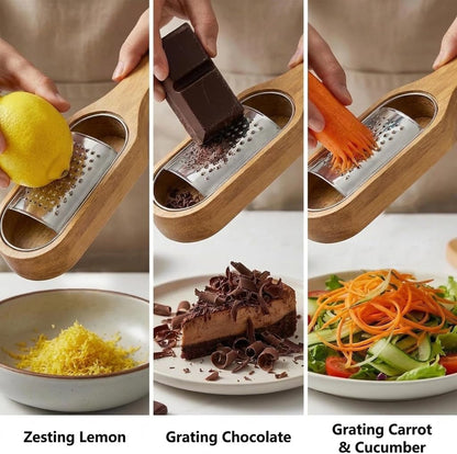 Wooden Cheese Grater with Container,Stainless Steel Cheese Shredder4