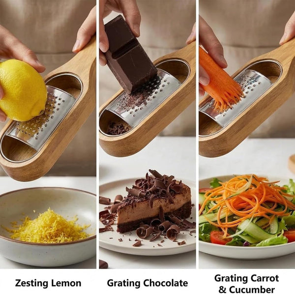 Wooden Cheese Grater with Container,Stainless Steel Cheese Shredder4