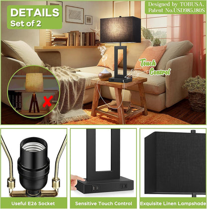 22" Modern Touch Control Table Lamp Set of 2 with 2 USB Ports6