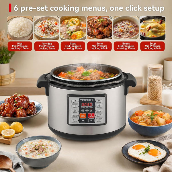 15.8 Qt Commercial Large Electric Pressure Cooker, 10-In-1 Multi-Function Pressure Pot with Steaming Rack & Non-Stick Inner Pot, 24 Hours Preset, Slow Cooker, Steam/Rice Cooker& Auto Keep Warm4