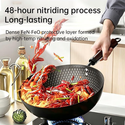 Cast Iron Wok, Frying Pan, Chinese Wok, Flat Bottom Cookware, Non-Stick Easy to Clean for Frying, Stir-Frying, Cooking, Pfoa-Free, Dishwasher Safe Compatible with All Kitchen (12.59-In)7