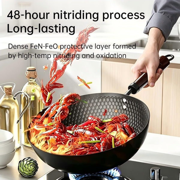 Cast Iron Wok, Frying Pan, Chinese Wok, Flat Bottom Cookware, Non-Stick Easy to Clean for Frying, Stir-Frying, Cooking, Pfoa-Free, Dishwasher Safe Compatible with All Kitchen (12.59-In)7