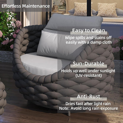 Aluminum Patio Sofa Chair, Handwoven Rope Balcony Furniture, Black4